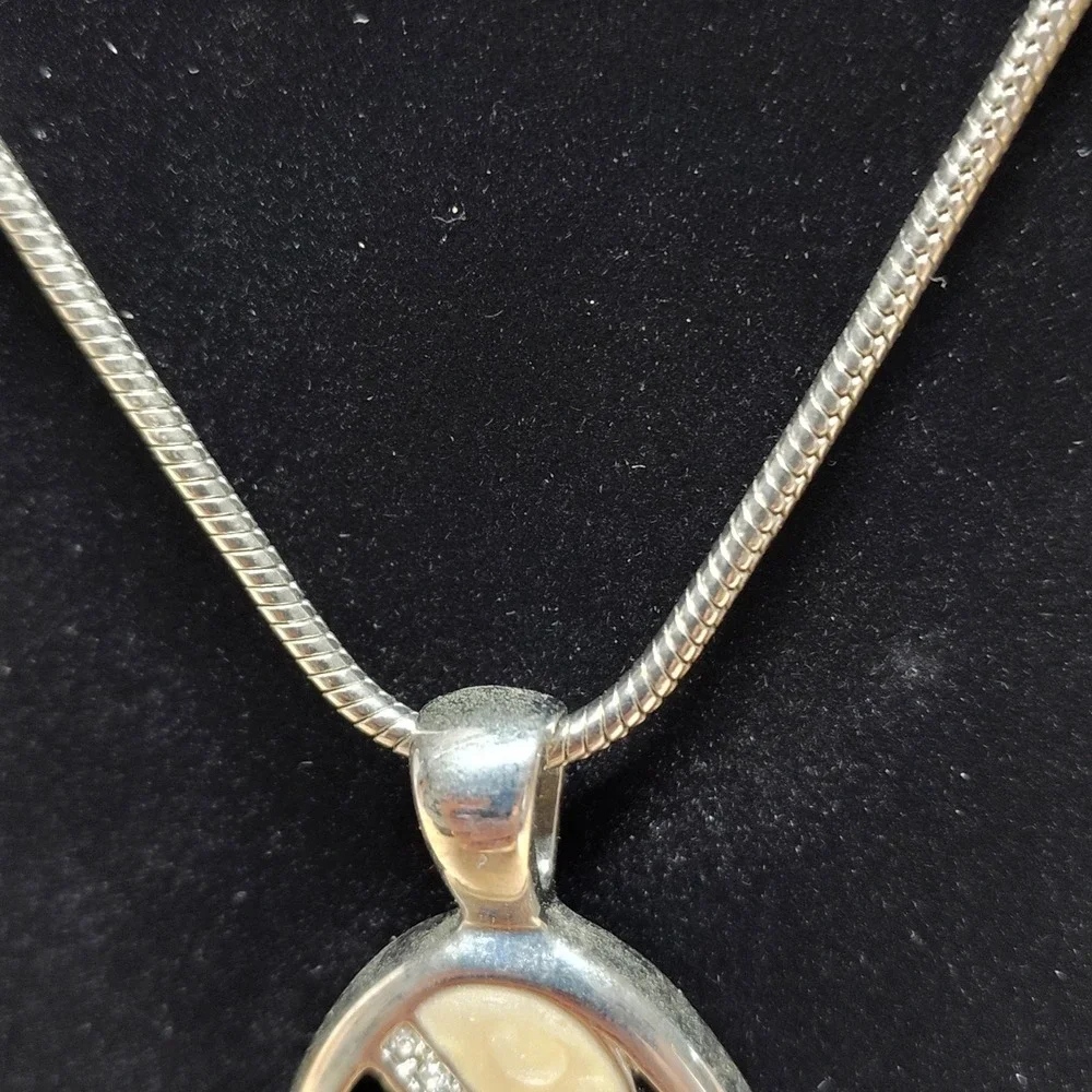 Lia Sophia Mother of Pearl asymmetrical oval abalone inlay white enamel sparkles